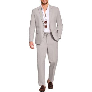 image:imageCOOFANDY Mens 2 Piece Linen Suits Set Regular Fit Casual Lightweight Linen Suit Blazer Jacket and PantsLight Grey