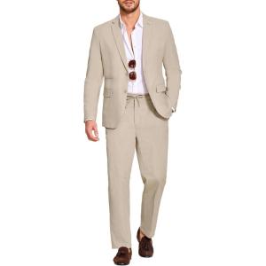 image:imageCOOFANDY Mens 2 Piece Linen Suits Set Regular Fit Casual Lightweight Linen Suit Blazer Jacket and PantsLight Khaki