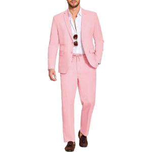 image:imageCOOFANDY Mens 2 Piece Linen Suits Set Regular Fit Casual Lightweight Linen Suit Blazer Jacket and PantsPink