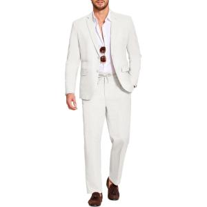 image:imageCOOFANDY Mens 2 Piece Linen Suits Set Regular Fit Casual Lightweight Linen Suit Blazer Jacket and PantsWhite