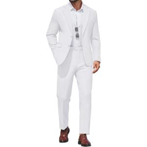 image:imageCOOFANDY Mens 2 Piece Suit Slim Fit Two Buttons Dress Suits Solid Jacket and Pants Set Tuxedo for Wedding Prom BusinessWhite