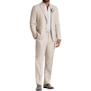 image:imageCOOFANDY Mens Linen Suits 2 Piece Regular Fit Suits Set Casual Lightweight Blazer Jacket and Pants for Summer WeddingBeige