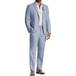 image:imageCOOFANDY Mens Linen Suits 2 Piece Regular Fit Suits Set Casual Lightweight Blazer Jacket and Pants for Summer WeddingLight Blue