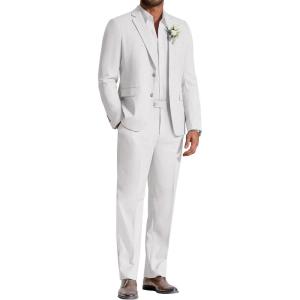 image:imageCOOFANDY Mens Linen Suits 2 Piece Regular Fit Suits Set Casual Lightweight Blazer Jacket and Pants for Summer WeddingWhite
