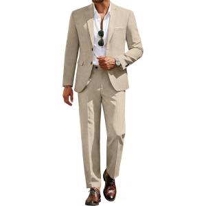 image:imageCOOFANDY Mens Suits 2 Piece Classic Fit Casual Suits Sets 2 Button Blazer Jacket And Dress Pants For Wedding Business PromKhaki
