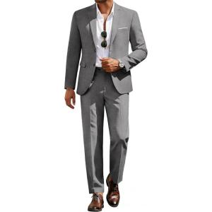 image:imageCOOFANDY Mens Suits 2 Piece Classic Fit Casual Suits Sets 2 Button Blazer Jacket And Dress Pants For Wedding Business PromLight Grey