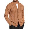 image:imageCOOFANDY Mens Cardigan Sweater Slim Fit Stand Collar Cardigan Casual Cable Knitted Button Down Sweater with PocketsLight Caramel