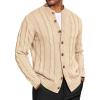 image:imageCOOFANDY Mens Cardigan Sweater Slim Fit Stand Collar Cardigan Casual Cable Knitted Button Down Sweater with PocketsLight Khaki