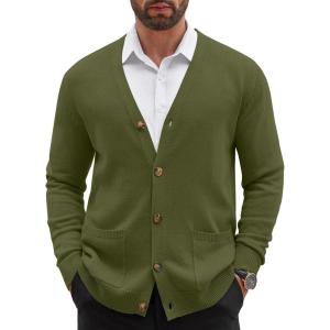 image:imageCOOFANDY Mens Cardigan Sweater Long Sleeve Lightweight Casual V Neck Button Down Knitted Sweater with PocketsArmy Green