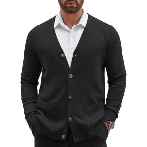 image:imageCOOFANDY Mens Cardigan Sweater Long Sleeve Lightweight Casual V Neck Button Down Knitted Sweater with PocketsBlack