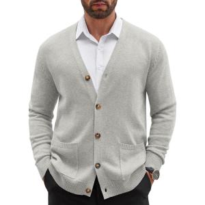image:imageCOOFANDY Mens Cardigan Sweater Long Sleeve Lightweight Casual V Neck Button Down Knitted Sweater with PocketsLight Grey