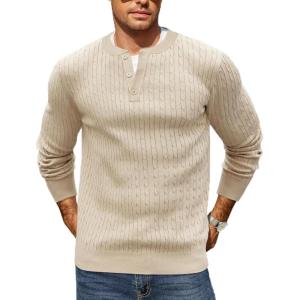 image:imageCOOFANDY Mens Knit Henley Sweater Long Sleeve Button Down Fall Sweaters and PulloversCream