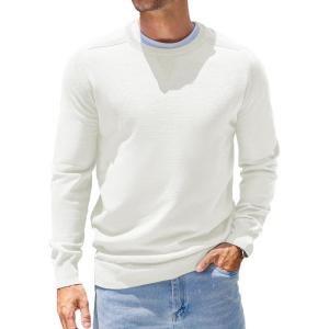 image:imageCOOFANDY Mens Sweater Crewneck Pullover Long Sleeve Lightweight Sweater Plain Knit Silm FitCream White
