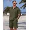 image:imageCOOFANDY Men Short Sets 2 Piece Outfits Casual Quarter Zip Polo Shorts Sets Textured Summer Outfits Fashion Tracksuit GolfArmy Green