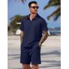 image:imageCOOFANDY Men Short Sets 2 Piece Outfits Casual Quarter Zip Polo Shorts Sets Textured Summer Outfits Fashion Tracksuit GolfNavy Blue