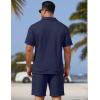 image:imageCOOFANDY Men Short Sets 2 Piece Outfits Casual Quarter Zip Polo Shorts Sets Textured Summer Outfits Fashion Tracksuit GolfNavy Blue