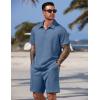 image:imageCOOFANDY Men Short Sets 2 Piece Outfits Casual Quarter Zip Polo Shorts Sets Textured Summer Outfits Fashion Tracksuit GolfSlate Blue