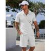 image:imageCOOFANDY Men Short Sets 2 Piece Outfits Casual Quarter Zip Polo Shorts Sets Textured Summer Outfits Fashion Tracksuit GolfWhite