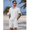 image:imageCOOFANDY Men Short Sets 2 Piece Outfits Casual Quarter Zip Polo Shorts Sets Textured Summer Outfits Fashion Tracksuit GolfWhite