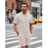 image:imageCOOFANDY Mens Cotton Waffle 2 Piece Outfits Casual Short Sleeve Shirts and Shorts Set Summer Jogging Tracksuit Lounge SetsBeige