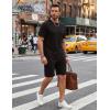 image:imageCOOFANDY Mens Cotton Waffle 2 Piece Outfits Casual Short Sleeve Shirts and Shorts Set Summer Jogging Tracksuit Lounge SetsBlack