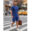 image:imageCOOFANDY Mens Cotton Waffle 2 Piece Outfits Casual Short Sleeve Shirts and Shorts Set Summer Jogging Tracksuit Lounge SetsDark Blue