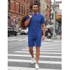 image:imageCOOFANDY Mens Cotton Waffle 2 Piece Outfits Casual Short Sleeve Shirts and Shorts Set Summer Jogging Tracksuit Lounge SetsDark Blue