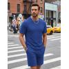 image:imageCOOFANDY Mens Cotton Waffle 2 Piece Outfits Casual Short Sleeve Shirts and Shorts Set Summer Jogging Tracksuit Lounge SetsDark Blue