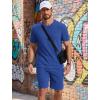 image:imageCOOFANDY Mens Cotton Waffle 2 Piece Outfits Casual Short Sleeve Shirts and Shorts Set Summer Jogging Tracksuit Lounge SetsDark Blue
