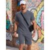 image:imageCOOFANDY Mens Cotton Waffle 2 Piece Outfits Casual Short Sleeve Shirts and Shorts Set Summer Jogging Tracksuit Lounge SetsDark Gray