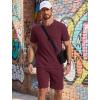 image:imageCOOFANDY Mens Cotton Waffle 2 Piece Outfits Casual Short Sleeve Shirts and Shorts Set Summer Jogging Tracksuit Lounge SetsDark Red