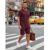 image:imageCOOFANDY Mens Cotton Waffle 2 Piece Outfits Casual Short Sleeve Shirts and Shorts Set Summer Jogging Tracksuit Lounge SetsDark Red