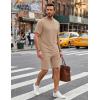 image:imageCOOFANDY Mens Cotton Waffle 2 Piece Outfits Casual Short Sleeve Shirts and Shorts Set Summer Jogging Tracksuit Lounge SetsKhaki
