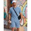 image:imageCOOFANDY Mens Cotton Waffle 2 Piece Outfits Casual Short Sleeve Shirts and Shorts Set Summer Jogging Tracksuit Lounge SetsLight Blue