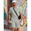 image:imageCOOFANDY Mens Cotton Waffle 2 Piece Outfits Casual Short Sleeve Shirts and Shorts Set Summer Jogging Tracksuit Lounge SetsLight Green