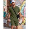image:imageCOOFANDY Mens Cotton Waffle 2 Piece Outfits Casual Short Sleeve Shirts and Shorts Set Summer Jogging Tracksuit Lounge SetsMilitary Green