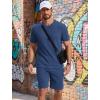 image:imageCOOFANDY Mens Cotton Waffle 2 Piece Outfits Casual Short Sleeve Shirts and Shorts Set Summer Jogging Tracksuit Lounge SetsNavy Blue