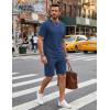 image:imageCOOFANDY Mens Cotton Waffle 2 Piece Outfits Casual Short Sleeve Shirts and Shorts Set Summer Jogging Tracksuit Lounge SetsNavy Blue