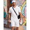 image:imageCOOFANDY Mens Cotton Waffle 2 Piece Outfits Casual Short Sleeve Shirts and Shorts Set Summer Jogging Tracksuit Lounge SetsWhite