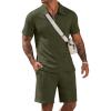 image:imageCOOFANDY Men Short Sets 2 Piece Outfits Casual Quarter Zip Polo Shorts Sets Textured Summer Outfits Fashion Tracksuit GolfArmy Green