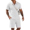 image:imageCOOFANDY Men Short Sets 2 Piece Outfits Casual Quarter Zip Polo Shorts Sets Textured Summer Outfits Fashion Tracksuit GolfWhite