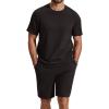 image:imageCOOFANDY Mens Cotton Waffle 2 Piece Outfits Casual Short Sleeve Shirts and Shorts Set Summer Jogging Tracksuit Lounge SetsBlack