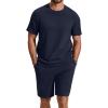 image:imageCOOFANDY Mens Cotton Waffle 2 Piece Outfits Casual Short Sleeve Shirts and Shorts Set Summer Jogging Tracksuit Lounge SetsBlue Purple
