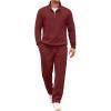 image:imageCOOFANDY Mens Tracksuit 2 Piece Set Geometric Texture Quarter Zip Pullover Sweatshirt Athletic Running SweatsuitsWine Red