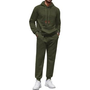 image:imageCOOFANDY Mens Tracksuit 2 Piece Hoodie Sweatsuit Sets Casual Athletic Jogging Suits Waffle Plaid Jacquard OutfitsArmy Green