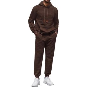 image:imageCOOFANDY Mens Tracksuit 2 Piece Hoodie Sweatsuit Sets Casual Athletic Jogging Suits Waffle Plaid Jacquard OutfitsBrown