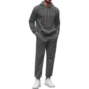 image:imageCOOFANDY Mens Tracksuit 2 Piece Hoodie Sweatsuit Sets Casual Athletic Jogging Suits Waffle Plaid Jacquard OutfitsDark Gray