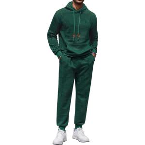 image:imageCOOFANDY Mens Tracksuit 2 Piece Hoodie Sweatsuit Sets Casual Athletic Jogging Suits Waffle Plaid Jacquard OutfitsGreen