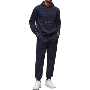 image:imageCOOFANDY Mens Tracksuit 2 Piece Hoodie Sweatsuit Sets Casual Athletic Jogging Suits Waffle Plaid Jacquard OutfitsNavy Blue