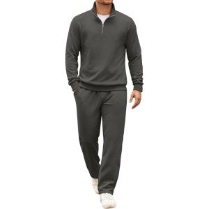 image:imageCOOFANDY Mens Tracksuit 2 Piece Set Geometric Texture Quarter Zip Pullover Sweatshirt Athletic Running SweatsuitsDark Grey